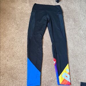 PINK - Colorblock Athletic Leggings with Blue & Multicolor Accents